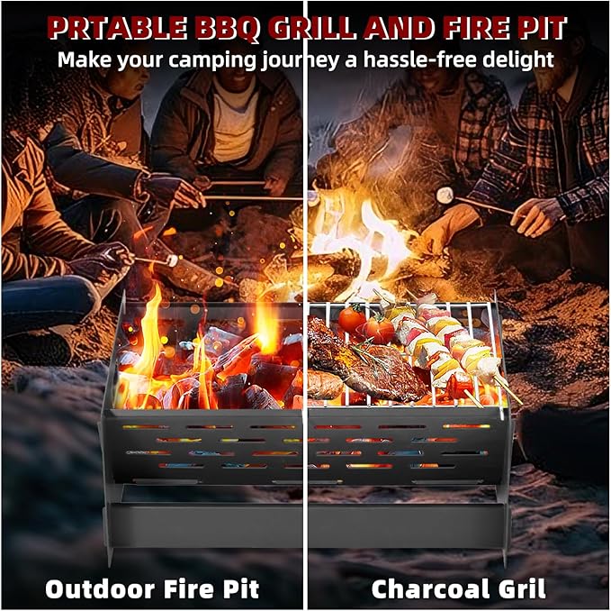 Portable Charcoal Grill, Folding Camping Campfire Grill with Carry Bag, Heavy Duty BBQ Grill Fire Pit for Outdoor Cooking, Camping, Picnic, Patio, Backyard by DNKMOR