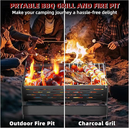 Portable Charcoal Grill, Folding Camping Campfire Grill with Carry Bag, Heavy Duty BBQ Grill Fire Pit for Outdoor Cooking, Camping, Picnic, Patio, Backyard by DNKMOR