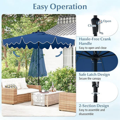 Tangkula 9Ft Patio Umbrella with Crank, 2-Tier Outdoor Umbrella with Push Button Tilt, Sun-Protective Canopy, 8 Ribs, Scalloped Patio Umbrella for Outdoor Beach Deck Pool Table (Blue)