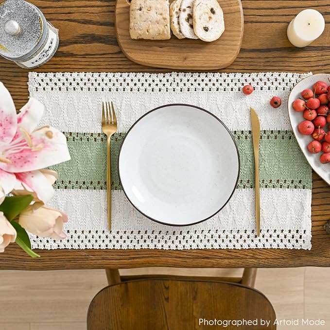 Artoid Mode Light Green Farmhouse Rustic Placemats Set of 4,12x18 Inch Seasonal Holiday Hollow Table Mats Party Kitchen Dining Decoration