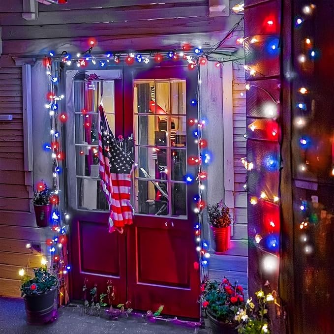 Smart Color Changing Christmas Lights,4th of July Decoration Lights with Remote & Timer, 66FT 200 LED Patriotic String Lights Waterproof, RGB Twinkle Light for 250th Anniversary Independence Day Decor