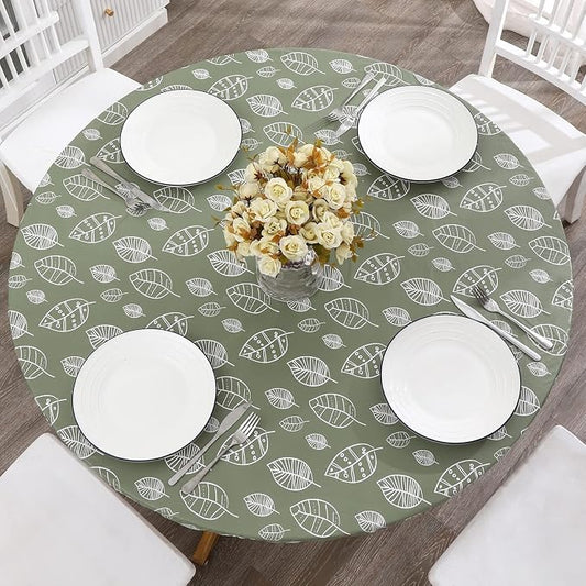 Walrus Round Vinyl Fitted Tablecloth with Flannel Backing Elastic Edge Design Table Cover Waterproof Oil-Proof PVC Table Cloth Stain-Resistant Best for 57"-66" Round
