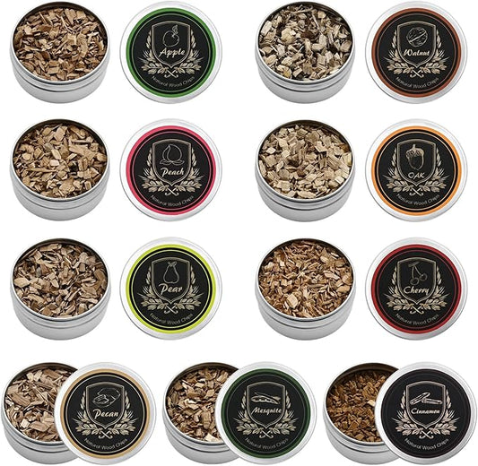 Smoking Wood Chips Cocktail Smoker, 9 Flavors Natural Wood Chips Including Cherry, Apple, Oak, Peach, Walnut, Pear, Pecan, Mesquite, Cinnamon for Husband Father's Gift Smoke Gun Cocktails Drinks Food