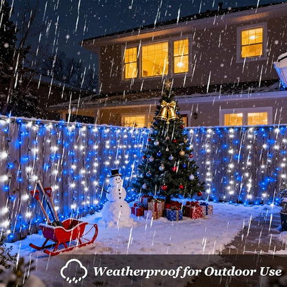 Christmas String Lights Outdoor Green Wire 240FT 750 LED Blue & White | Dimmable, 12 Light Styles, Memory Timer, Waterproof, 29V Safe Low Voltage, Diamond-Faceted LED, Energy Efficiency