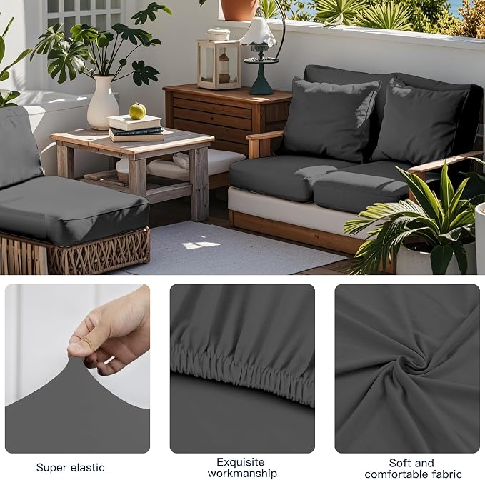 Outdoor Cushion & Pillow Cover Set, 8 Seat Covers + 4 Pillow Covers | Stretch Fit, Replacement, Washable and Reusable Furniture Protectors, Fits most patio furniture cushion covers, Cover Only