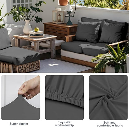Outdoor Cushion & Pillow Cover Set, 8 Seat Covers + 4 Pillow Covers | Stretch Fit, Replacement, Washable and Reusable Furniture Protectors, Fits most patio furniture cushion covers, Cover Only