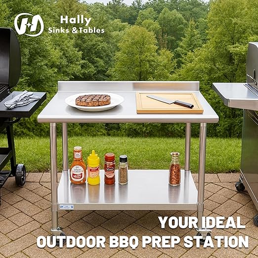 HALLY SINKS & TABLES H Stainless Steel Table for Prep & Work 24 x 72 Inches with Caster Wheels, NSF Commercial Heavy Duty Table with Undershelf and Backsplash for Restaurant, Home and Hotel
