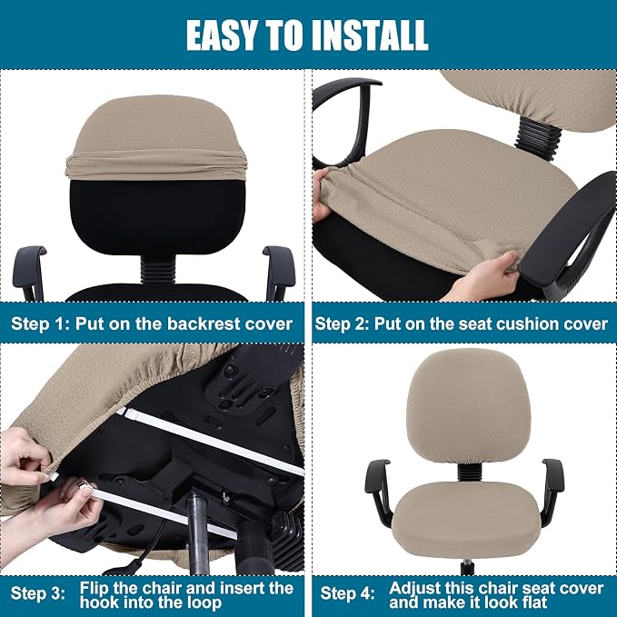 Smiry Office Computer Chair Covers for Desk Rotating Chair Protector | Stretch Jacquard Removable Washable Universal Slipcovers, Seat + Backrest Cover, Taupe