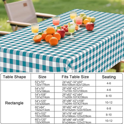 Smiry Picnic Table Cloth, Vinyl Tablecloths with Flannel Backing, 60"x102" | Waterproof Rectangle Table Cloth, Wipeable Buffalo Plaid Table Cover for Indoor and Outdoor (Turquoise & White)