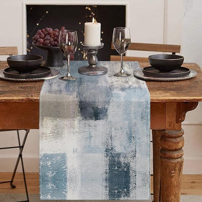 Emvency Farmhouse Table Runner, Vintage Blue and Grey Abstract Art Painting for Kitchen Coffee Table Family Dinners Holiday Parties Wedding Events Decor(13x72 inch)
