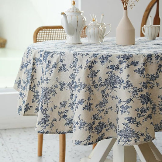 YiHomer Pastoral Round Tablecloth - 48 Inch Dia. Table Cloth - Washable Table Cover with Dust-Proof Wrinkle Resistant for Restaurant, Picnic, Indoor and Outdoor Dining, Floral (Dark Blue)