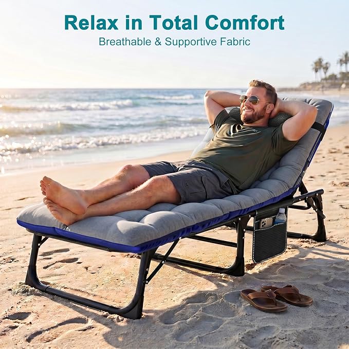 ABORON 2PK Heavy Duty Tanning Chair, 5-Gear Outdoor Folding Chaise Lounge Chair with Cushion,Portable Beach Lounge Chair for Outdoor Sunbathing Patio Pool Lawn Deck Poolside