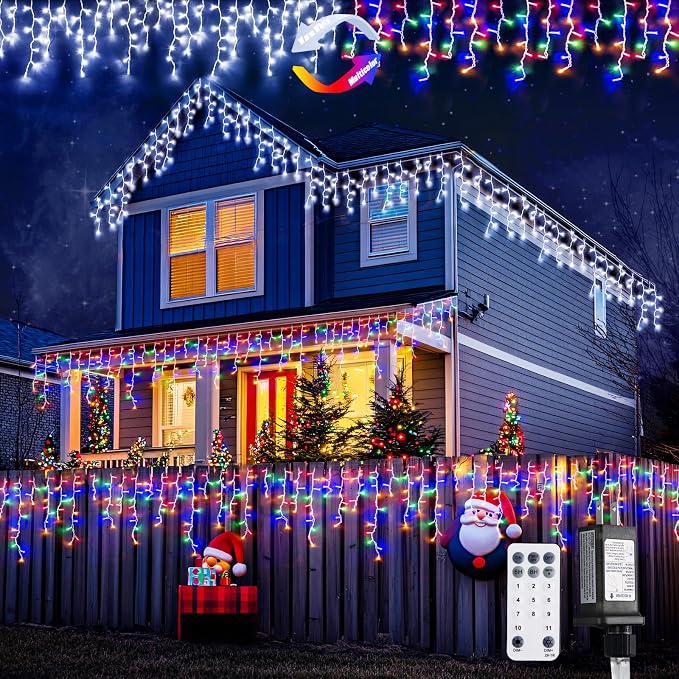 JMEXSUSS Color Changing Icicle Lights Outdoor Waterproof, 11 Modes 400 LED | Christmas Icicle Lights with 80 Drops, White to Multicolor Icicle Lights for Indoor Christmas Eaves Party Decorations