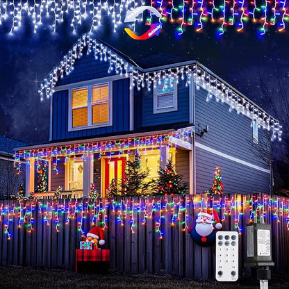 JMEXSUSS Color Changing Icicle Lights Outdoor Waterproof, 11 Modes 400 LED | Christmas Icicle Lights with 80 Drops, White to Multicolor Icicle Lights for Indoor Christmas Eaves Party Decorations