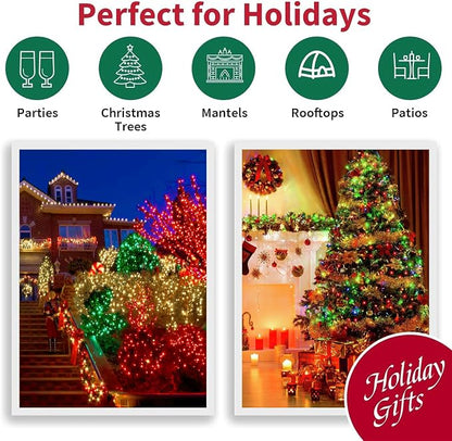 33ft Christmas Decorative Mini Lights, 100 LED Green Wire Fairy Starry String Lights Plug in, 16 Lighting Modes for Indoor Outdoor Xmas Tree Wedding Party Decoration (Red/Green/Warm)
