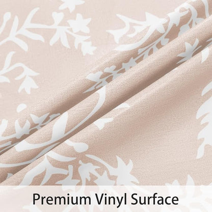 LIBERECOO Round Vinyl Fitted Tablecloth with Flannel Backing Elastic Edge Plastic Table Cover - Warm Brich - Waterproof Stain-Resistant Wipeable Tablecloths