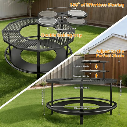 Fire Pit Surround Tabletop - 360° Fire Pit Guard for Solo Stove Bonfire & Ranger, Portable Protective Barrier for Wood Burning Fire Pits Up to ⌀21", UV-Resistant Outdoor Fabric (Firepit Not Included)