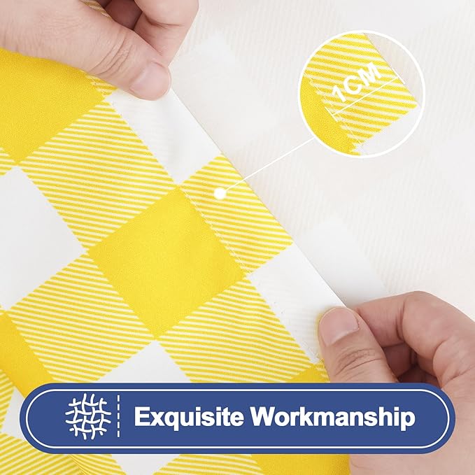 Smiry Picnic Table Cloth 2 Pack, Waterproof Elastic Fitted Tablecloths for 24x48 Rectangle Tables, Washable Polyester Buffalo Plaid Tablecloth for Camping, Dining & Outdoor (Yellow & White, 24" x 48")