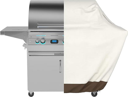 Amazon Basics Gas Grill Barbecue Cover, Weather Resistant, Anti-UV Protection with Secure Straps, Waterproof, 60 inch, Medium for Outdoor Grills, Beige