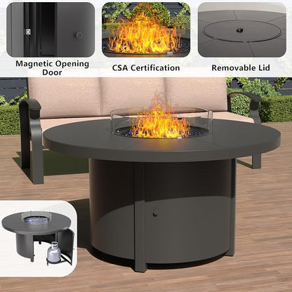 ALAULM Aluminum Patio Furniture Set with Coffee Table Rectangular, 5-seat Outdoor Sectional Furniture w/2 Swivel Chairs, Patio Conversation Set for Porch, Backyard, Sand