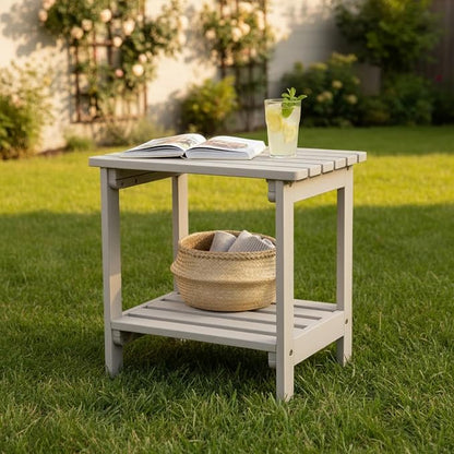 Shine Company Providence Rectangular Solid Wood Side Table, Outdoor Adirondack Patio Table, Graystone
