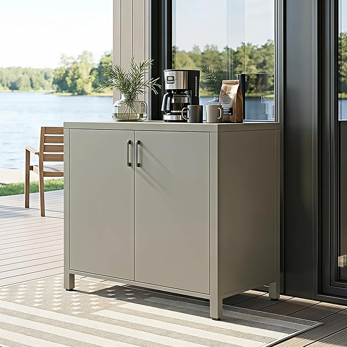 Wisteria Lane Outdoor Storage Cabinet, Aluminum Modular Outdoor Kitchen, All Weather Kitchen Island with Double Door Storage for Patio, BBQ, Backyard