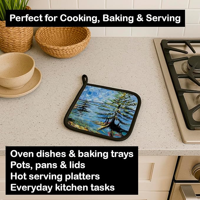 Caroline's Treasures JMK1275PTHD Life on The Causeway Pair of Pot Holders Kitchen Heat Resistant Pot Holders Sets Oven Hot Pads for Cooking Baking BBQ, 7 1/2 x 7 1/2