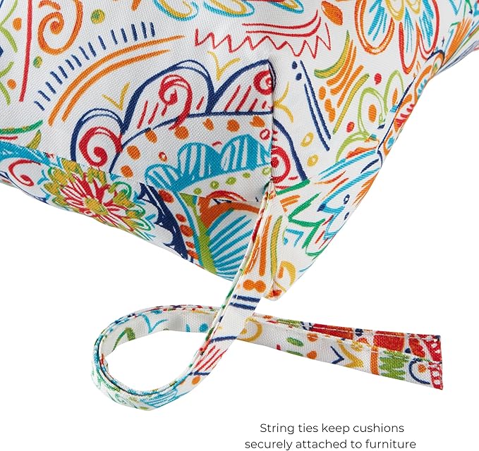 Modern Outdoor Chaise Lounge Cushion with Ties – Durable Polyester Fabric, Channel-Filled Polyfiber Insert, Removable Zippered Cover, Jamboree Paisley