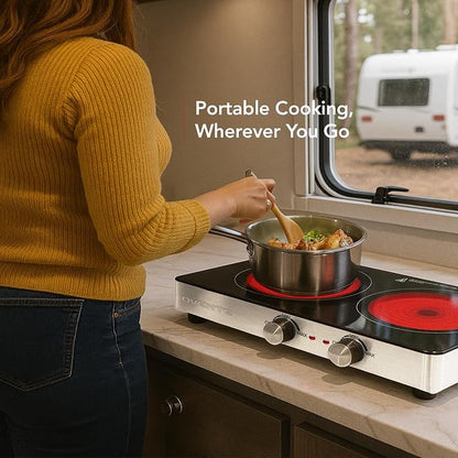 OVENTE Infrared Ceramic Double Burner, 1800W Hot Plate, Black BGI302GB (Pack of 3)