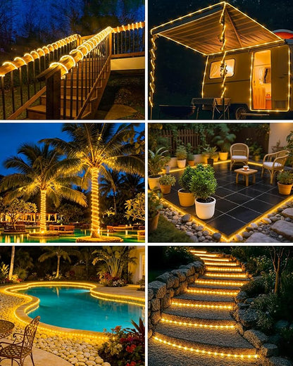 btfarm 6 Pack Solar Rope Lights Outdoor, 120LED 46FT Solar String Lights Outside Waterproof, 8 Lighting Modes Solar Powered Strip Tube Light for Garden Tree Christmas Yard Party Decor, Warm White