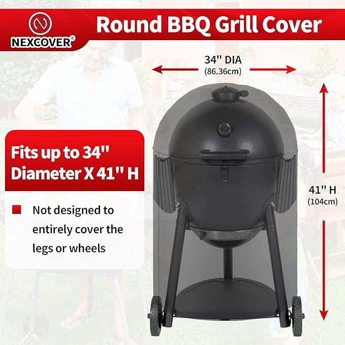 NEXCOVER Round Grill Cover - 34” Dia by 41”H BBQ Cover, Dome Smoker Cover, Waterproof &UV Resistant Barbeque Grill Cover for Outdoor Grill, Compatible for Char-Griller Akorn Kamado Grills