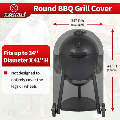 NEXCOVER Round Grill Cover - 34” Dia by 41”H BBQ Cover, Dome Smoker Cover, Waterproof &UV Resistant Barbeque Grill Cover for Outdoor Grill, Compatible for Char-Griller Akorn Kamado Grills