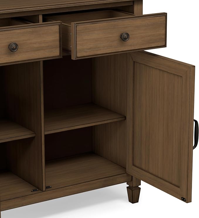 SIMPLIHOME Connaught 40" Solid Wood Cabinet in Rustic Natural Aged Brown | Traditional slim entryway and living room organizer for hats, gloves, shoes and keys with space-saving storage design.