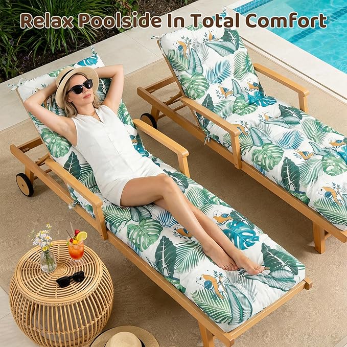 Waterproof Outdoor Chaise Lounge Chair Cushion 75.1 x 22 x 4.72 Inches UV Resistant Replacement Lounge Chair Cushions for Outdoor Furniture with Ties, Thickened Cotton Patio Pool Lounge Chair Cushions
