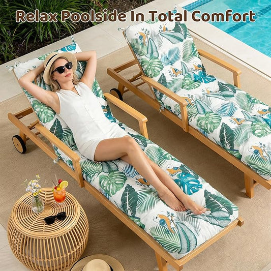 Waterproof Outdoor Chaise Lounge Chair Cushion 75.1 x 22 x 4.72 Inches UV Resistant Replacement Lounge Chair Cushions for Outdoor Furniture with Ties, Thickened Cotton Patio Pool Lounge Chair Cushions