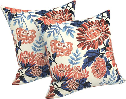 LVTXIII 2 Pack Outdoor Pillow Covers ONLY 18x18 Inch, Water-Repellent Square Decorative Cushion Covers for Patio Furniture, Garden, Sofa, Vibrant Blossom