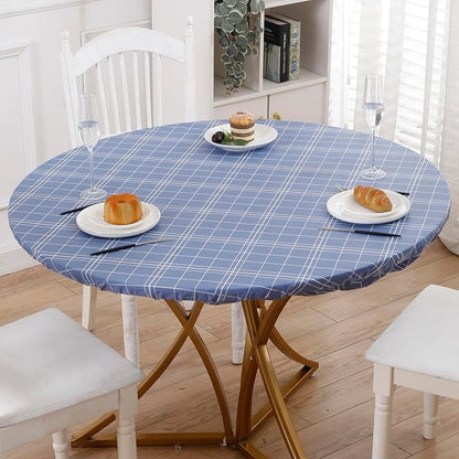 Walrus Round Vinyl Fitted Tablecloth with Flannel Backing Elastic Edge Design Table Cover Waterproof Oil-Proof PVC Table Cloth Stain-Resistant Best for 57"-66" Round