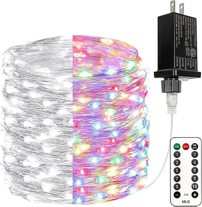 66FT 200 LED Fairy Lights with Remote, Plug in Twinkle Light Outdoor Indoor | Cool White to Multicolor, 10 Modes, Timer, Dimmable, Memory, Waterproof Color Changing String Lights for Christmas Decoration