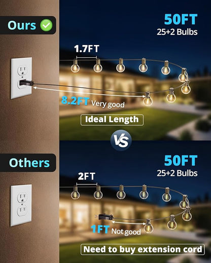 VIPAR Patio Lights, 50FT 27 G40 Bulbs Outdoor String Lights Waterproof for outside, Shatterproof Vintage Connectable LED Outdoor Lights for Patio, Backyard, Porch, Garden, Deck, Bistro, 2700K Dimmable