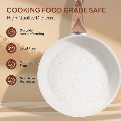 NEWBULIG 17-Piece Nonstick Cookware Set, Dishwasher Safe Non-Toxic Pots and Pans with Stay-Cool Handles, Induction Compatible Cookware, PFAS & PFOA-Free, Cream White