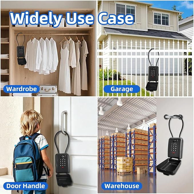 Flexible Steel Cable Lock Box for Keys, 12-Digit Combination Key Safe with Resettable Code, Large Capacity Weatherproof Outdoor Lockbox for House Keys, Home, Garage, Black