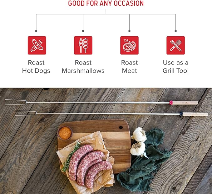 Nexgrill Extendable Roasting Grill Fork Stick, 6-Pack 32" Roasting Sticks, Dual Fork Grilling & Cooking Accessory for BBQs, Tailgating, Camping, Outdoor Cooking, 530-0023G