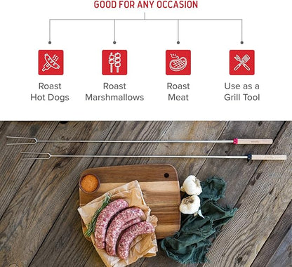 Nexgrill Extendable Roasting Grill Fork Stick, 2-Pack 32" Roasting Sticks, Dual Fork Grilling & Cooking Accessory for BBQs, Tailgating, Camping, Outdoor Cooking, 530-0023G