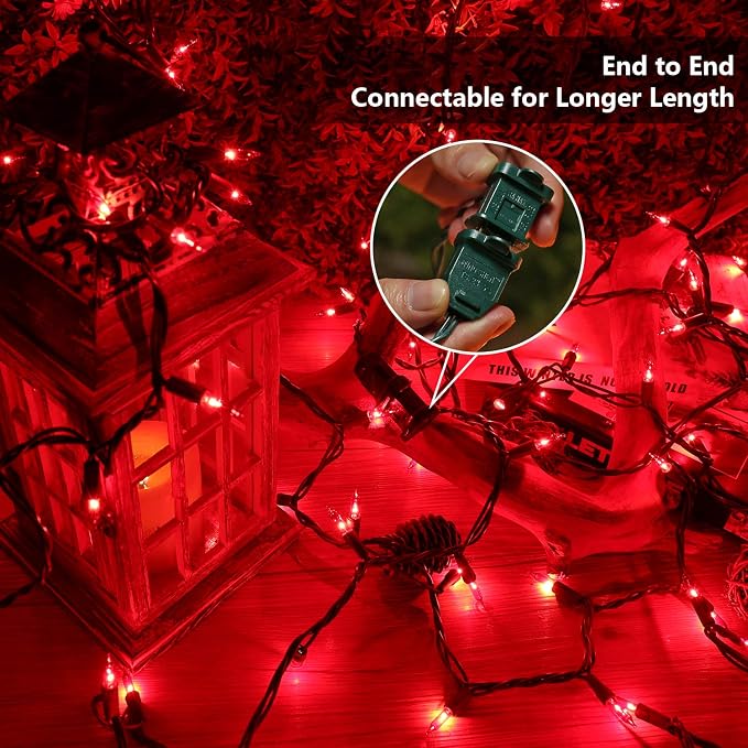 BrizLabs Red Incandescent Christmas Indoor String Lights 300 Count 69.6ft | Connectable; UL Certified; Outdoor Mini Lights Set Xmas Light String for Indoor Outside Holiday Tree Valentine's Day Party