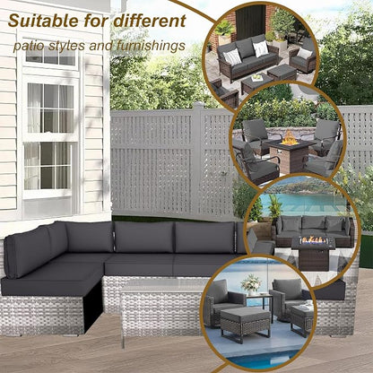 14 Piece Outdoor Patio Cushion Cover Replacement, Waterproof Patio Cushion Covers, Outdoor Furniture Cushion Covers Set for 6 Seat Wicker Rattan Sofa (Deep Grey)