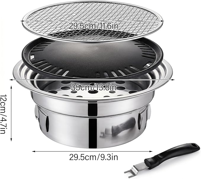 Korean BBQ Grill, Portable Charcoal Grills with Non-Stick Pan & Net, Small Indoor/Outdoor Charcoal (Korean Grill, Bbq)