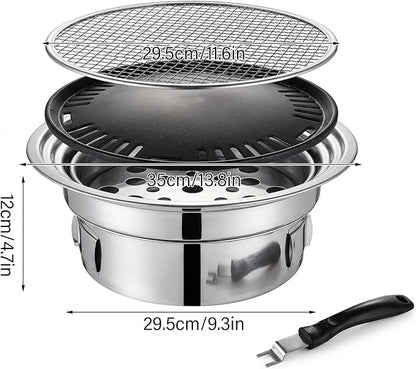 Korean BBQ Grill, Portable Charcoal Grills with Non-Stick Pan & Net, Small Indoor/Outdoor Charcoal (Korean Grill, Bbq)