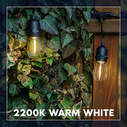 LUXRITE 24FT LED Outdoor String Lights, Commercial Grade Waterproof, 12 Edison S14 Shatterproof Bulbs, IP65, Decorative Hanging for Patio, Backyard, Garden, Cafe, Balcony