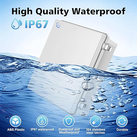 RTHIEAI Waterproof Outdoor IP67 Junction Box(20.1"x16.1"x7.9") with Mounting Plate, Hinged Grey Cover and Wall Brackets - Weatherproof ABS Plastic Electrical Enclosure for DIY Projects(510x410x200mm)