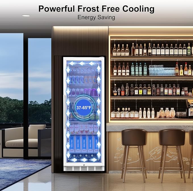 FoMup Commercial Display Refrigerator with Reversible Glass Door, Upright Beverage Cooler Merchandiser, Drink Fridge with Door Lock for Restaurant Supermarket Convenience Store, 13.8 Cu.Ft